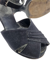 Load image into Gallery viewer, 1940s Black Suede Platform Heel Sandals
