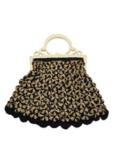 Load image into Gallery viewer, 1930s Black, Gold and Cream Crochet Bag
