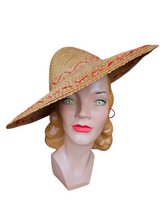 Load image into Gallery viewer, 1940s Huge Straw for With Red Trim
