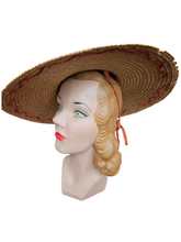 Load image into Gallery viewer, 1940s Huge Straw for With Red Trim
