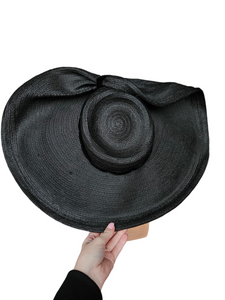 1940s MEGA Black Raffia/Straw Halo Hat With Rhinestones