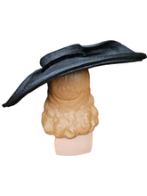 Load image into Gallery viewer, 1940s MEGA Black Raffia/Straw Halo Hat With Rhinestones
