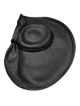 Load image into Gallery viewer, 1940s MEGA Black Raffia/Straw Halo Hat With Rhinestones
