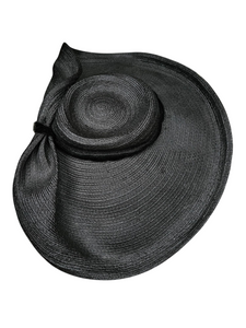 1940s MEGA Black Raffia/Straw Halo Hat With Rhinestones