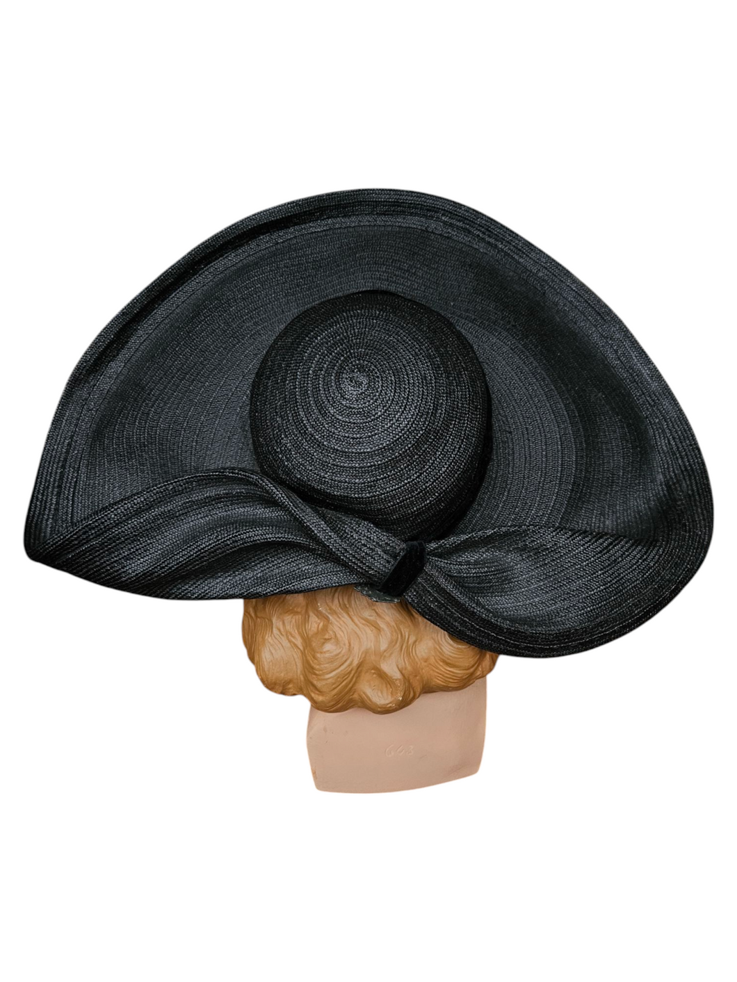 1940s MEGA Black Raffia/Straw Halo Hat With Rhinestones