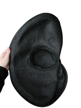 Load image into Gallery viewer, 1940s MEGA Black Raffia/Straw Halo Hat With Rhinestones
