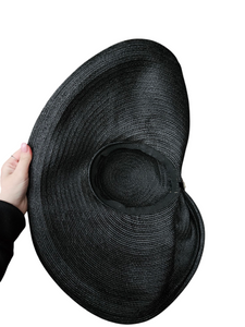 1940s MEGA Black Raffia/Straw Halo Hat With Rhinestones