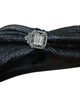 Load image into Gallery viewer, 1940s MEGA Black Raffia/Straw Halo Hat With Rhinestones
