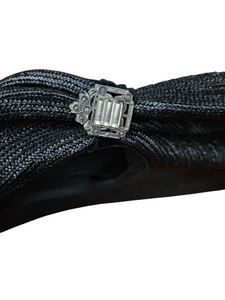 1940s MEGA Black Raffia/Straw Halo Hat With Rhinestones