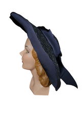 Load image into Gallery viewer, 1940s Navy Blue Huge Halo Raffia/Straw Hat
