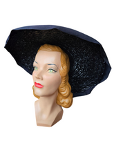 Load image into Gallery viewer, 1940s Navy Blue Huge Halo Raffia/Straw Hat

