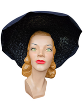 Load image into Gallery viewer, 1940s Navy Blue Huge Halo Raffia/Straw Hat
