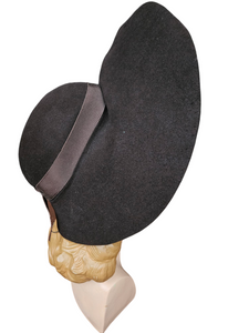 1940s Huge Brown Halo Hat With Small Bow