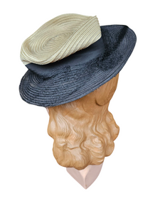 1940s Black and Cream Straw/Raffia Tilt Hat