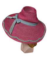 Load image into Gallery viewer, 1940s Dark Dusky Pink and Duck Egg Blue Huge Fedora Straw/Raffia Hat
