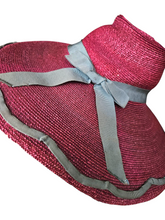 Load image into Gallery viewer, 1940s Dark Dusky Pink and Duck Egg Blue Huge Fedora Straw/Raffia Hat
