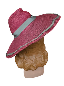 1940s Dark Dusky Pink and Duck Egg Blue Huge Fedora Straw/Raffia Hat