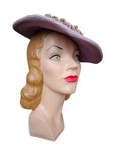 1940s Lilac Straw/Raffia Hat With Flowers