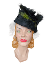 Load image into Gallery viewer, 1940s Black New York Creation Hat With Green Feathers
