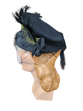 Load image into Gallery viewer, 1940s Black New York Creation Hat With Green Feathers
