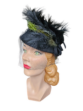 Load image into Gallery viewer, 1940s Black New York Creation Hat With Green Feathers
