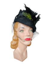 Load image into Gallery viewer, 1940s Black New York Creation Hat With Green Feathers
