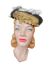 Load image into Gallery viewer, Late 1940s Yellow Felt Tilt Hat With Netting
