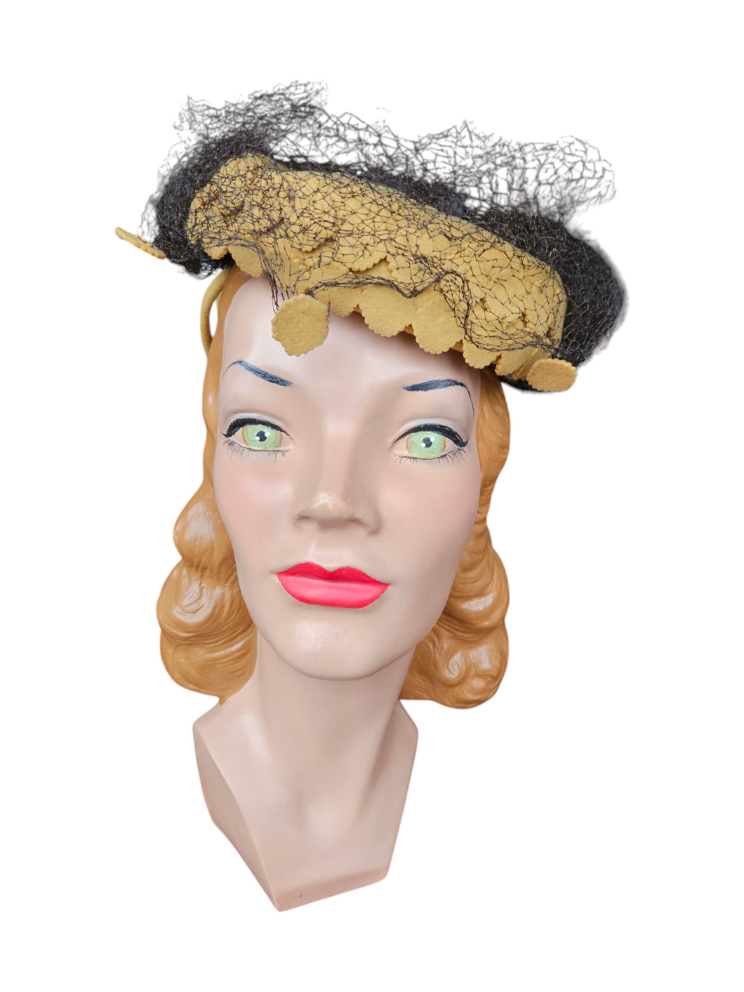 Late 1940s Yellow Felt Tilt Hat With Netting