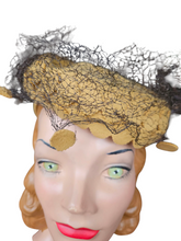 Load image into Gallery viewer, Late 1940s Yellow Felt Tilt Hat With Netting
