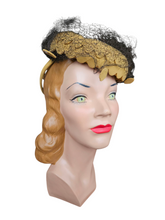 Load image into Gallery viewer, Late 1940s Yellow Felt Tilt Hat With Netting
