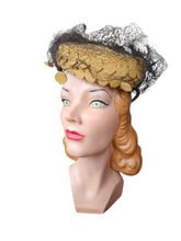 Load image into Gallery viewer, Late 1940s Yellow Felt Tilt Hat With Netting
