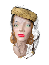 Load image into Gallery viewer, Late 1940s Yellow Felt Tilt Hat With Netting
