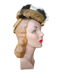 Late 1940s Yellow Felt Tilt Hat With Netting