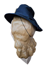 Load image into Gallery viewer, 1940s Navy Blue Raffia Tilt Hat With Wood Rings
