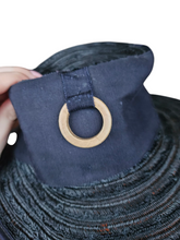 Load image into Gallery viewer, 1940s Navy Blue Raffia Tilt Hat With Wood Rings
