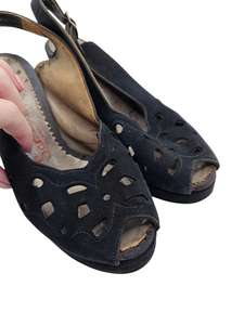 1940s CC41 Black Slingback Shoes