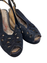 Load image into Gallery viewer, 1940s CC41 Black Slingback Shoes
