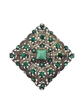 Load image into Gallery viewer, 1930s Mega Czech Green Glass Filigree Brooch
