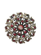 Load image into Gallery viewer, 1930s Czech Filigree Huge Red Glass Brooch
