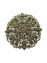 Load image into Gallery viewer, 1930s Czech Huge Green Glass Filigree Brooch
