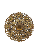 Load image into Gallery viewer, 1930s Czech Brown Glass Filigree Brooch

