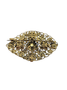 1930s Czech Red Glass Filigree Brooch