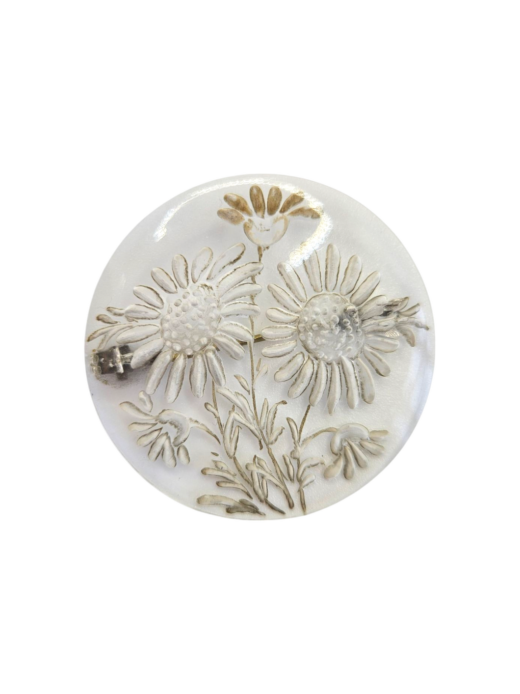 1940s Reverse Carved Lucite White Daisy Brooch