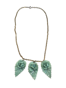1940s Duck Egg Blue Celluloid Flower Necklace