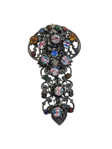 1930s Art Deco Iris Glass Czech Filigree Dress Clip