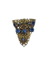 Load image into Gallery viewer, 1930s Czech Blue Glass Filigree Dress Clip
