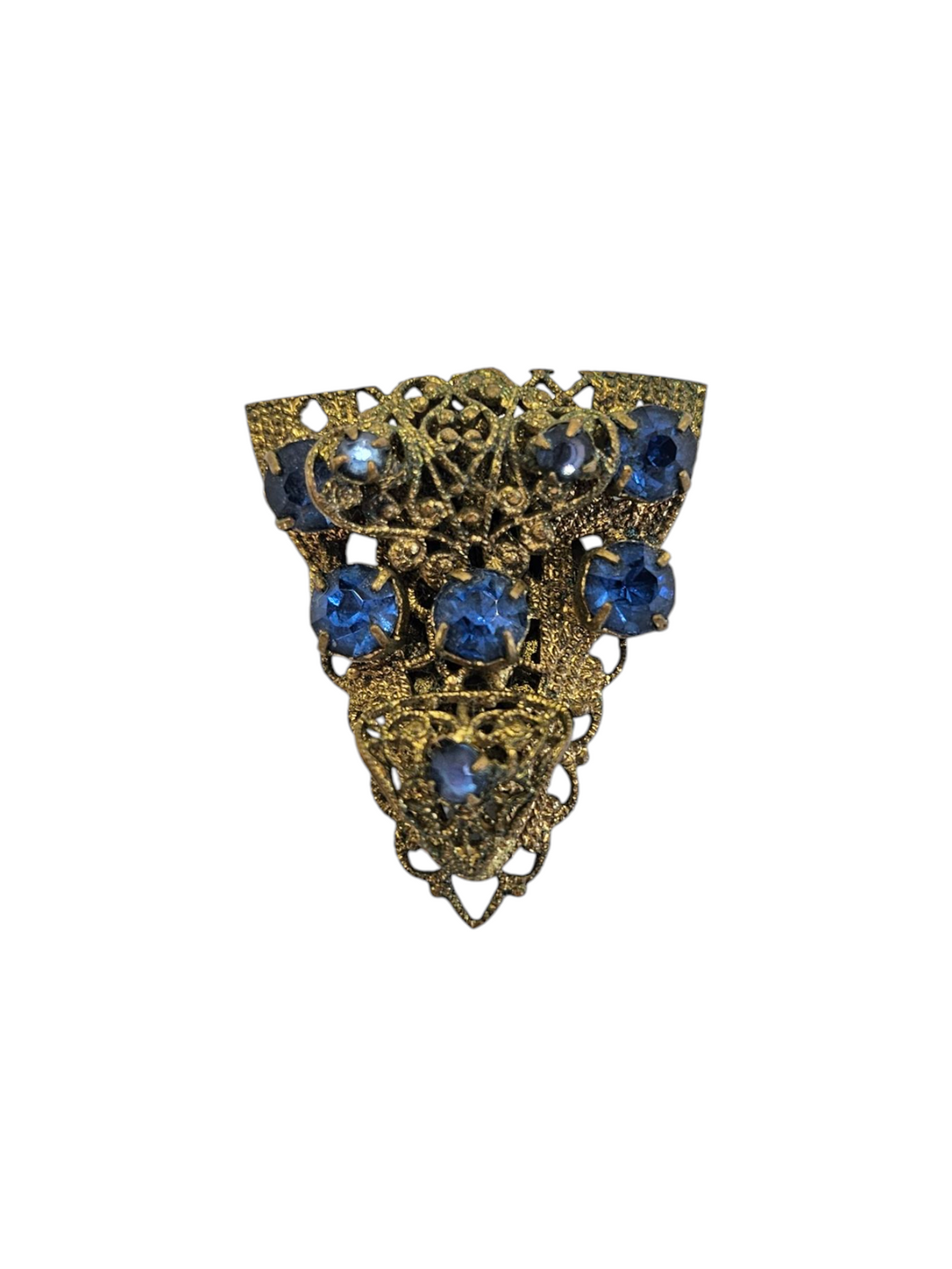 1930s Czech Blue Glass Filigree Dress Clip