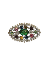 Load image into Gallery viewer, 1930s Czech Bright Multicoloured Glass Delicate Filigree Brooch

