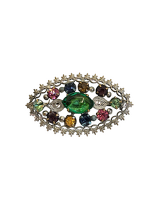 1930s Czech Bright Multicoloured Glass Delicate Filigree Brooch