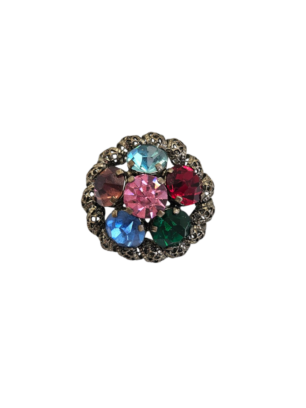 1930s Small Czech Filigree and Glass Brooch